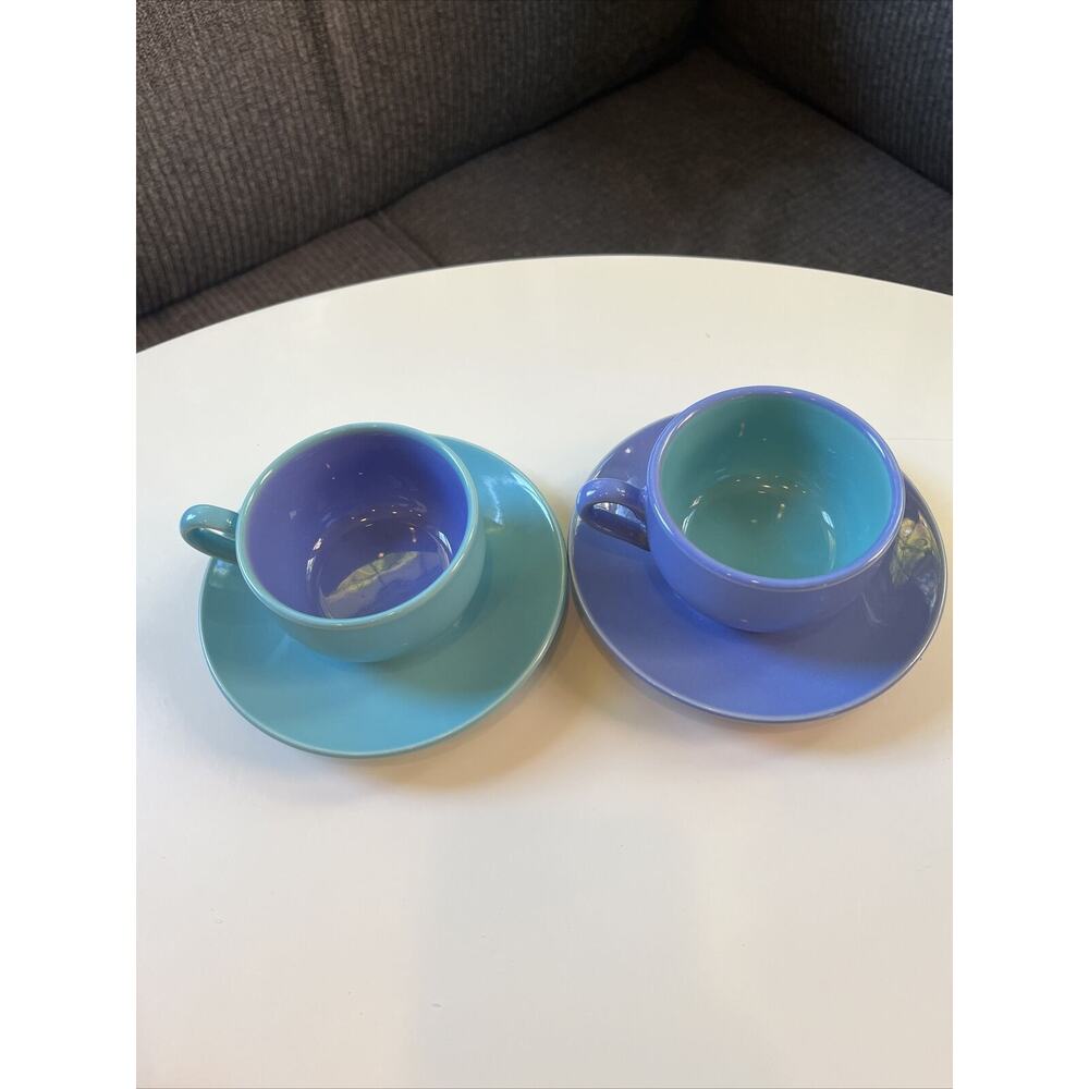 Pair of Lindt Stymeist Japan Colorways Espresso, Demitasse Cups & Saucers